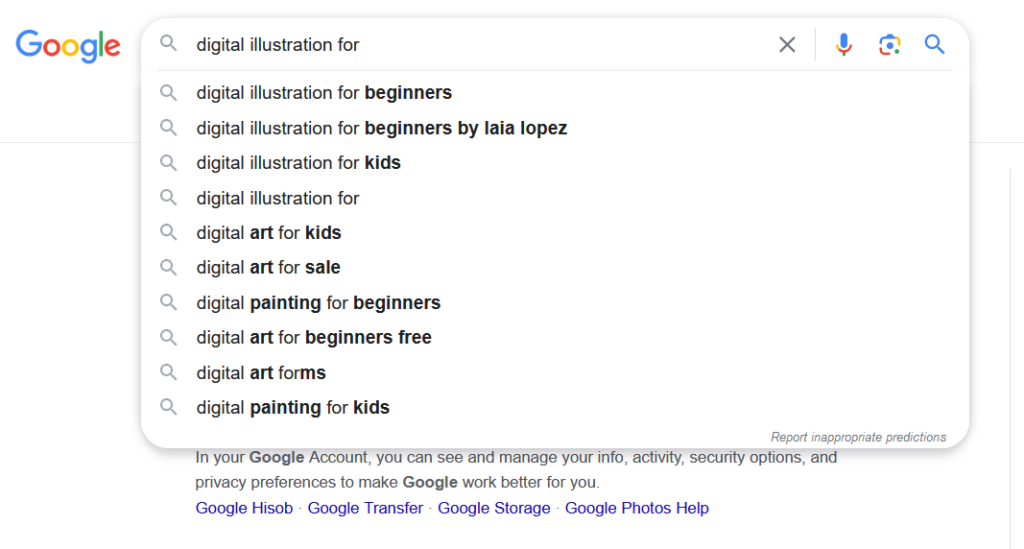 google suggest keywords research example