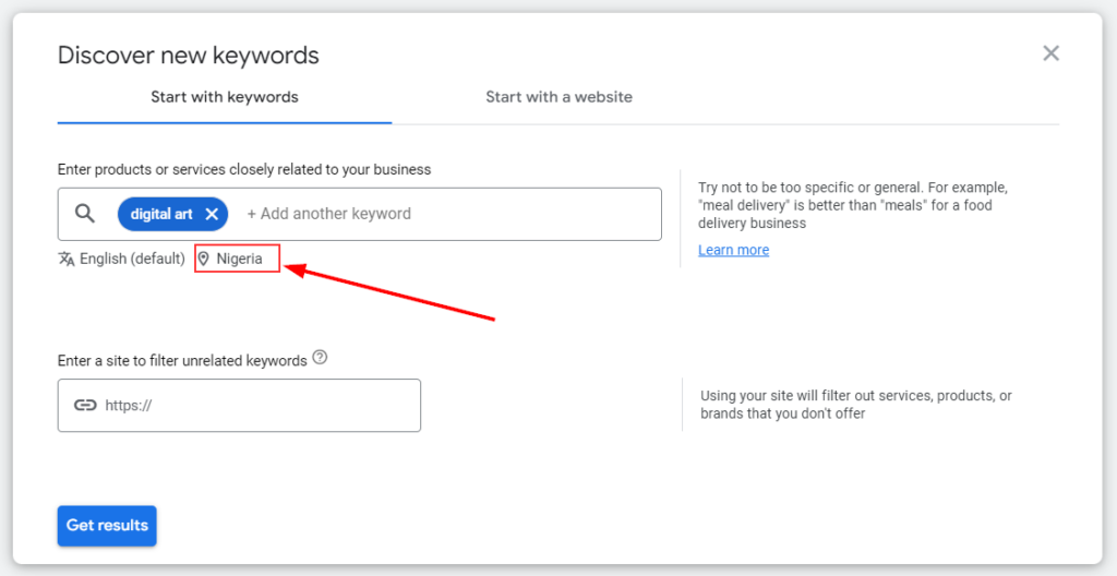 how to change location in google keyword planner