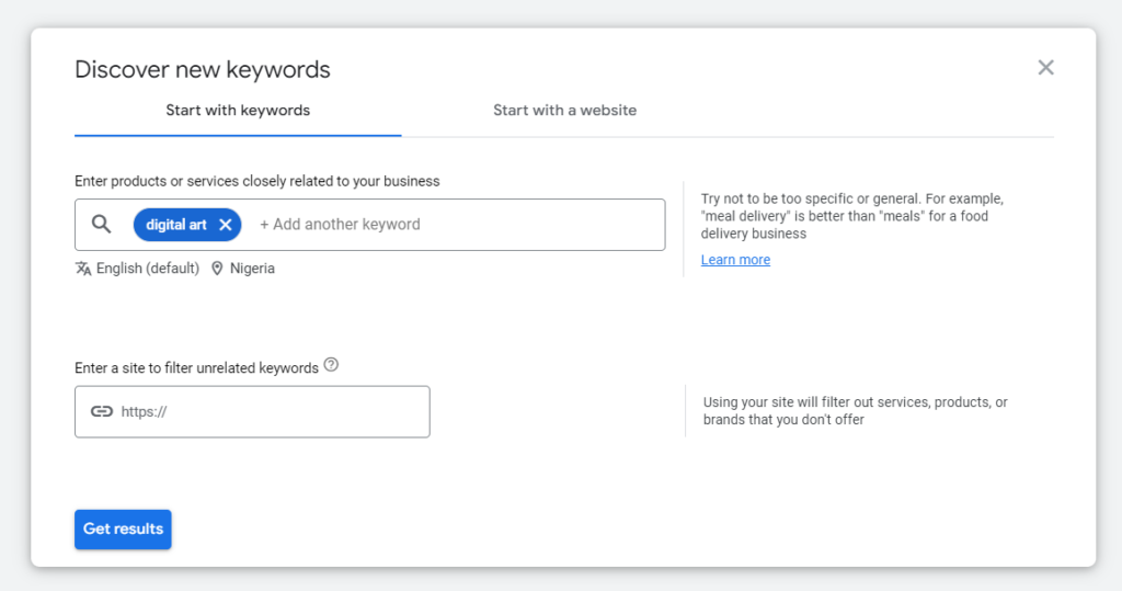 using google keyword planner to get new keywords